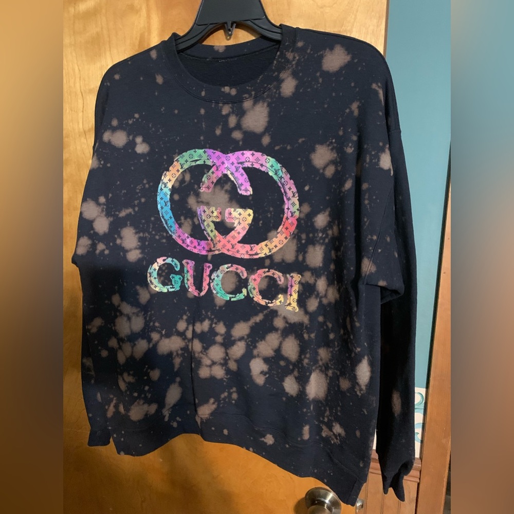 EUC sweatshirt, multi colored print, XL, bleached